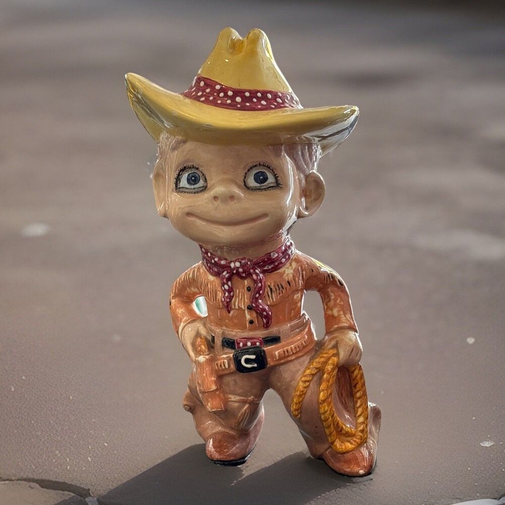 Atlantic Mold Ceramic Smiley Boy Western Cowboy Boots Lasso Hat Vintage